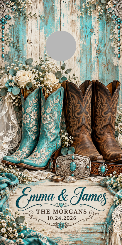 Turquoise Boots and Vows 6-inch gray hole-placement proof marker; marker is not printed