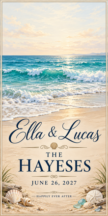 Coastal Ocean Personalized Wedding Cornhole Board Wraps sample artwork without hole