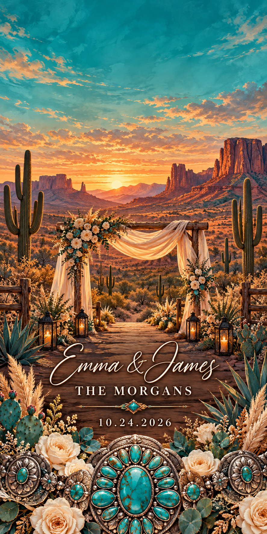 Turquoise Desert Vows sample personalized artwork without hole