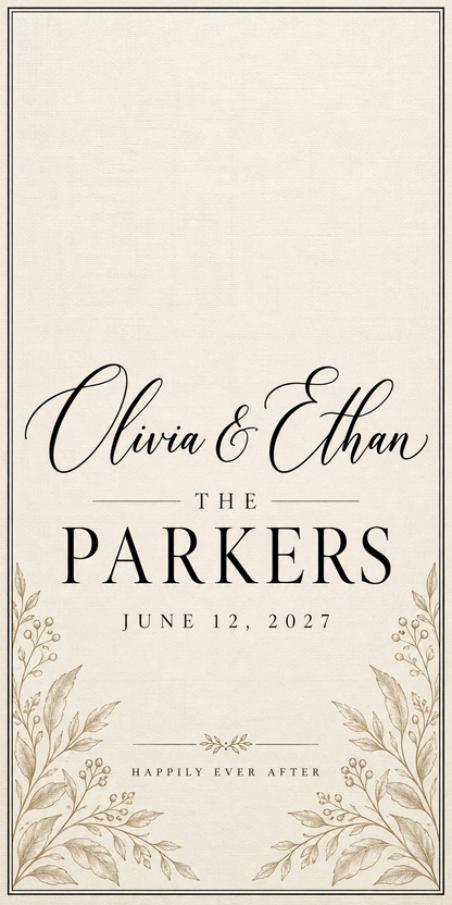 Modern Ivory Personalized Wedding Cornhole Board Wraps sample artwork without hole