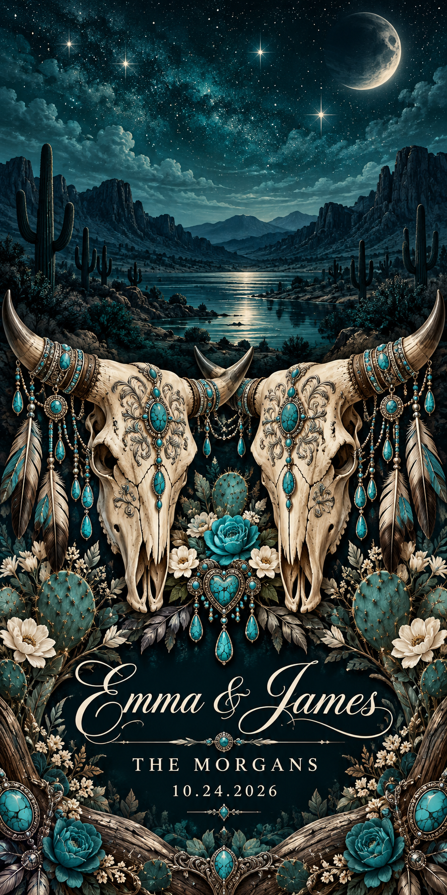 Moonlit Western Soulmates sample personalized artwork without hole