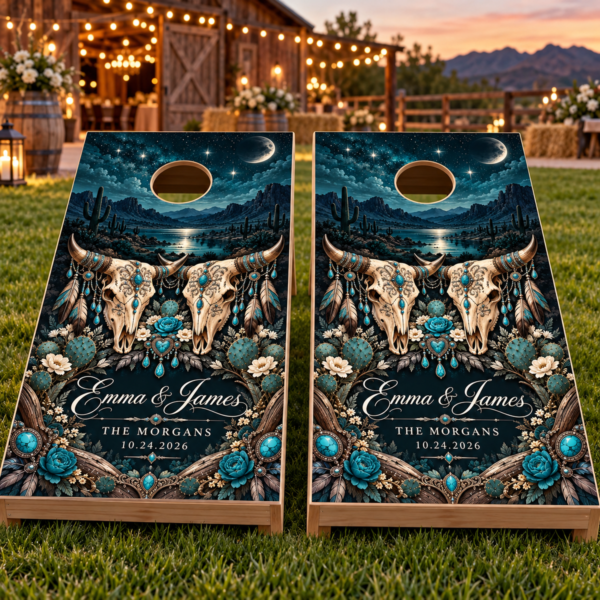 Two matching Moonlit Western Soulmates wedding wraps on boards; boards not included