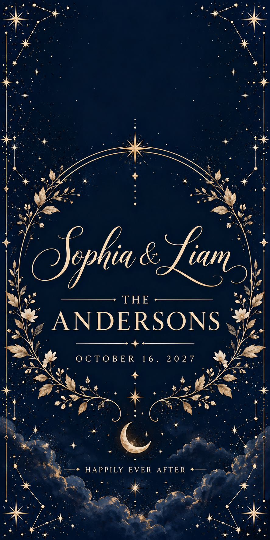 Navy Celestial Personalized Wedding Cornhole Board Wraps sample artwork without hole