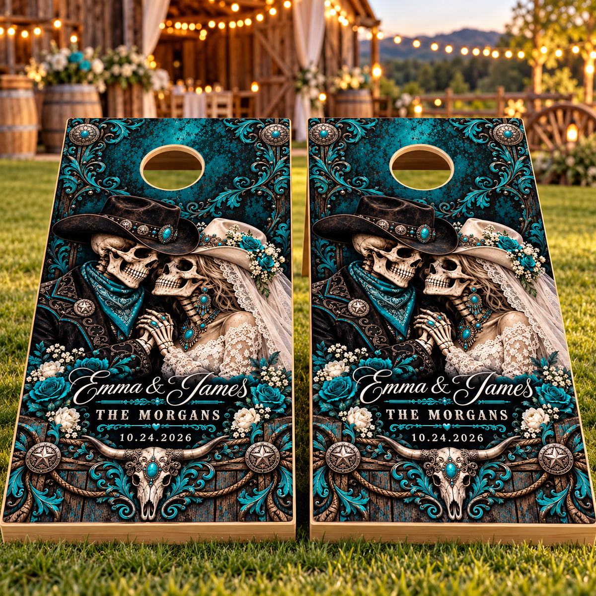 Two matching Outlaw Wedding Love wedding wraps on boards; boards not included
