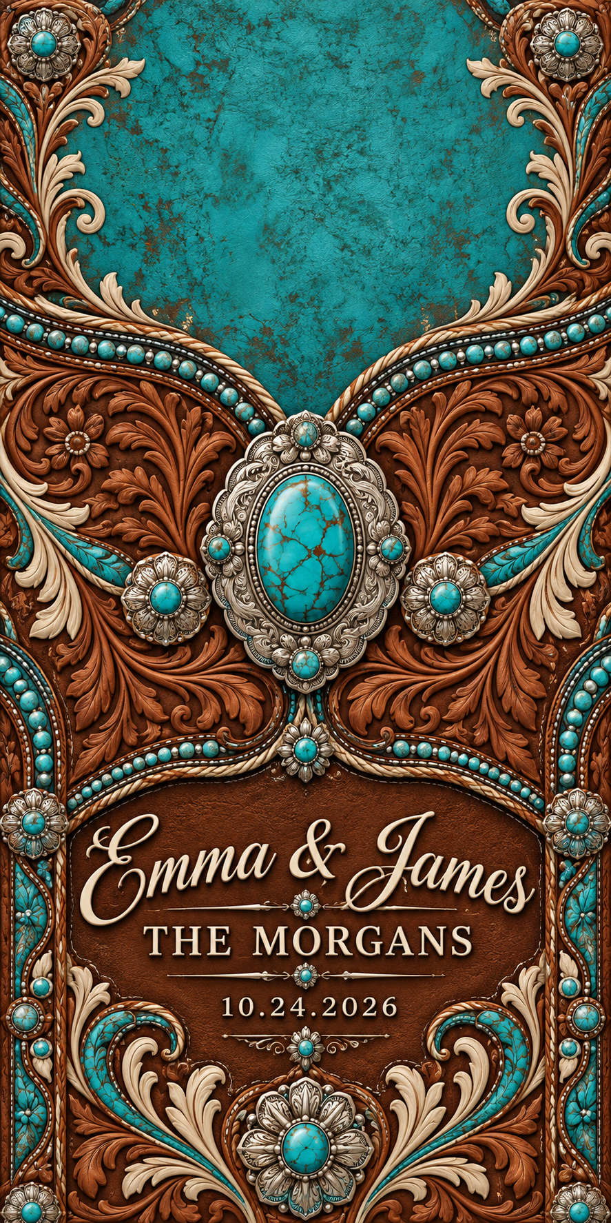 Turquoise Tooled Leather sample personalized artwork without hole