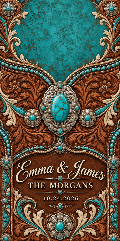 Turquoise Tooled Leather sample personalized artwork without hole