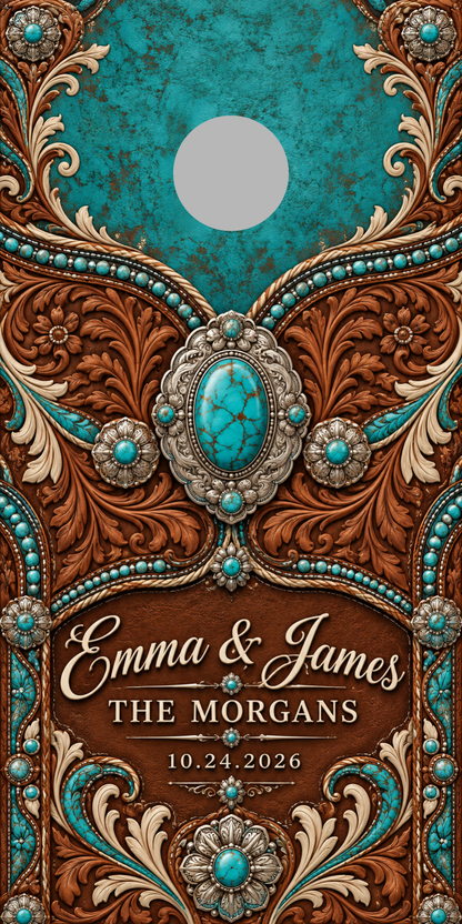 Turquoise Tooled Leather 6-inch gray hole-placement proof marker; marker is not printed