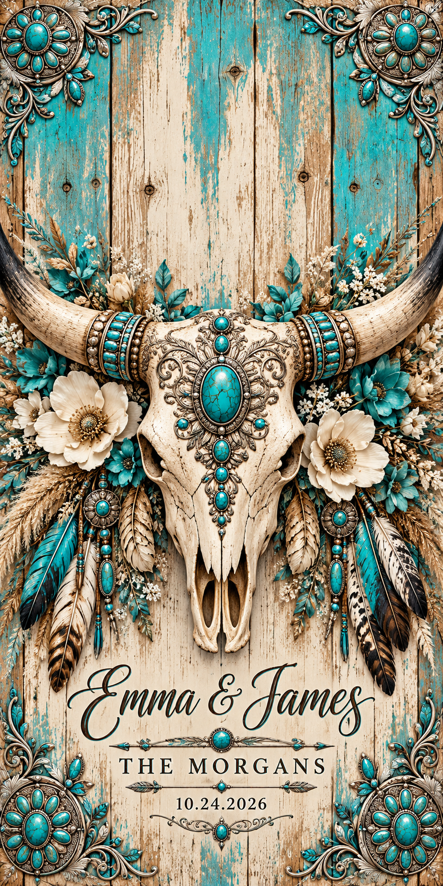 Turquoise Longhorn Vows sample personalized artwork without hole