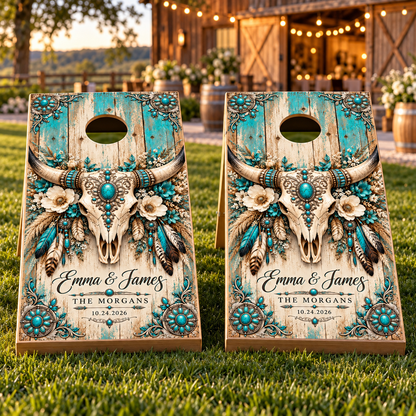 Two matching Turquoise Longhorn Vows wedding wraps on boards; boards not included