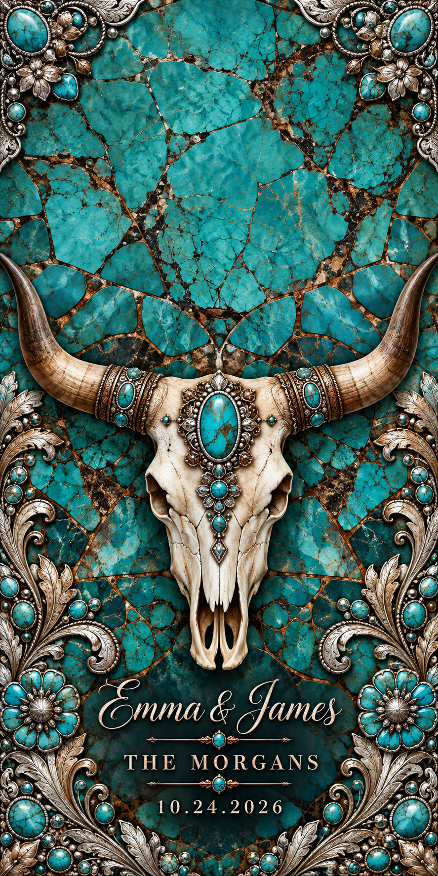 Turquoise Mosaic Longhorn sample personalized artwork without hole