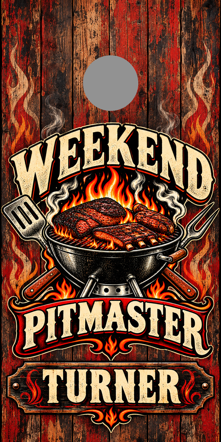 Weekend Pitmaster personalized cornhole wraps - proof