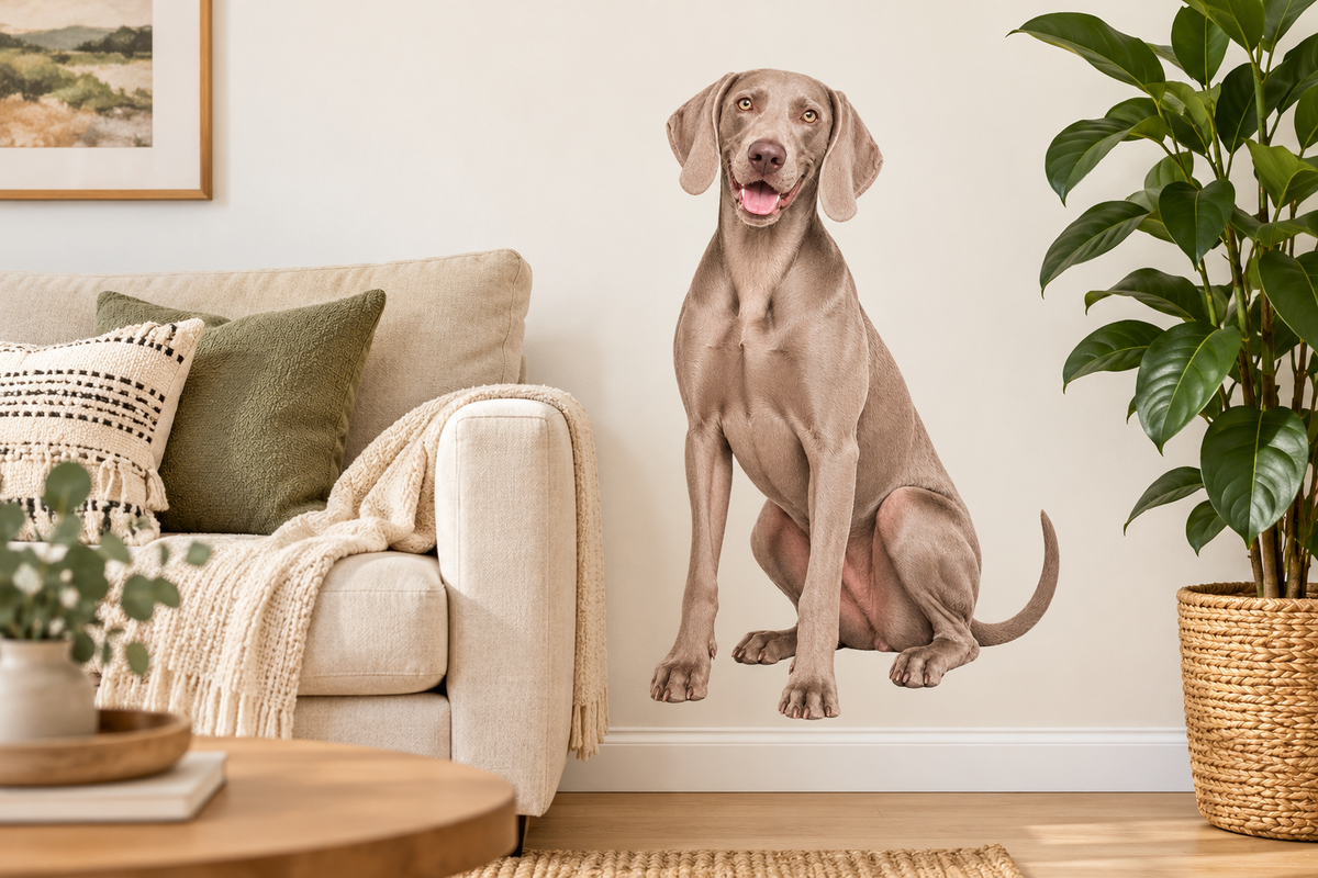 Weimaraner contour cut dog decal living room mockup