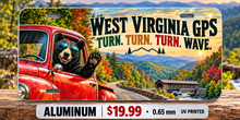 West Virginia Turn and Wave funny license plate — 0.65 mm UV printed aluminum