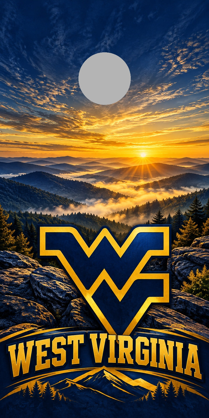 West Virginia Mountain Gold cornhole wrap with plain gray hole placement preview