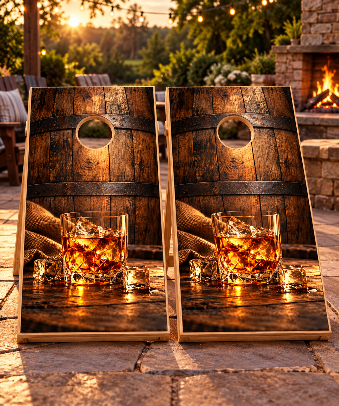 Whiskey Barrel Nights wraps shown on two matching boards; boards not included