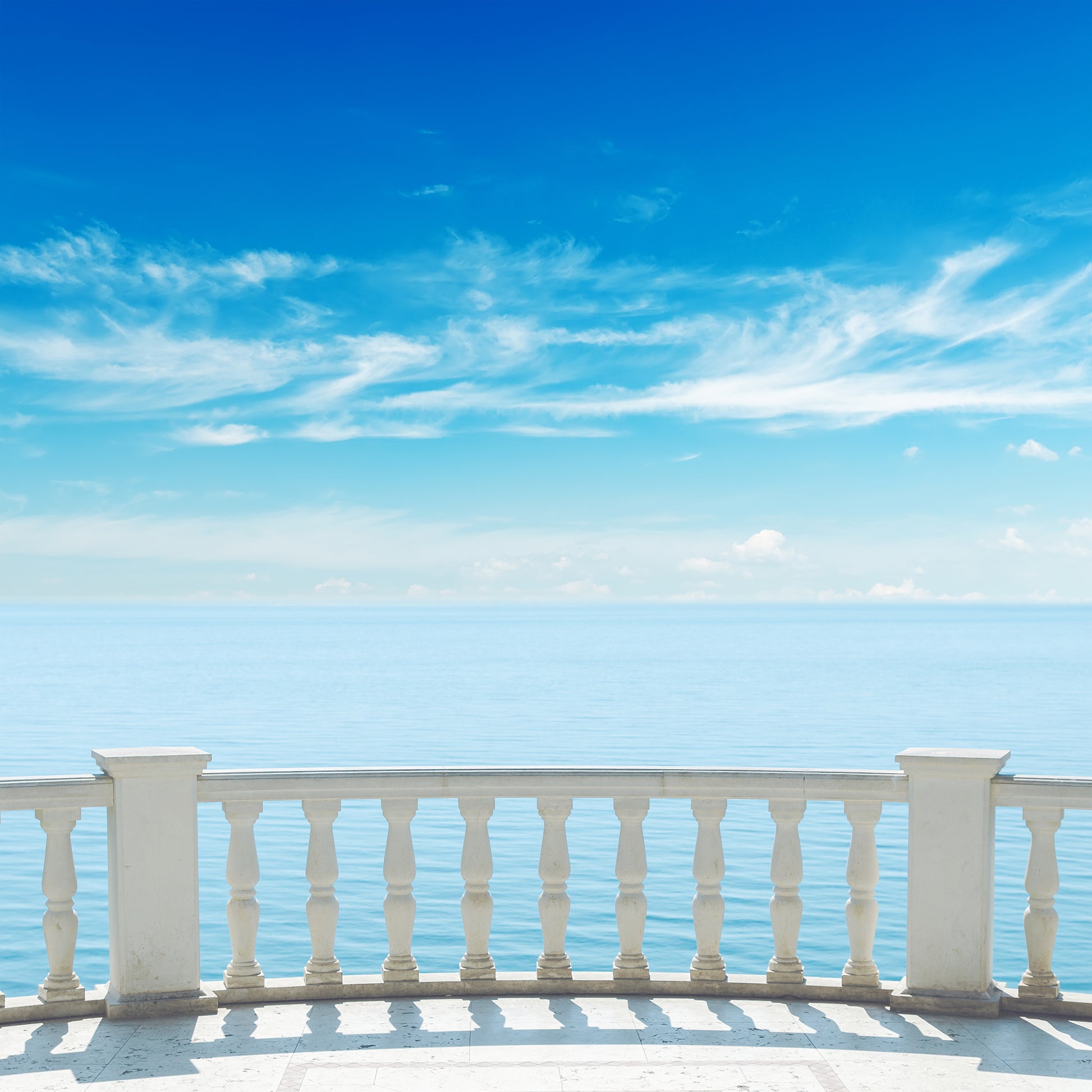 White Railing Balcony Ocean View Wall Mural Wallpaper proof