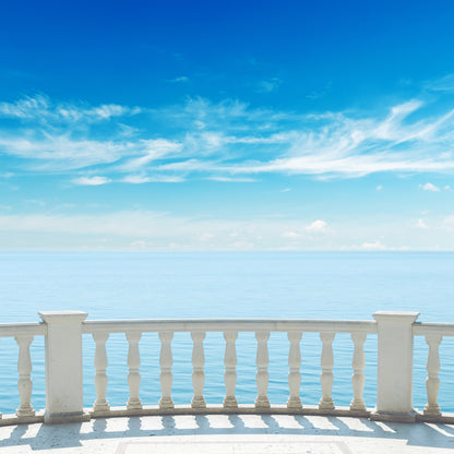 White Railing Balcony Ocean View Wall Mural Wallpaper proof