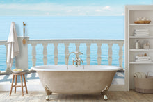 White Railing Balcony Ocean View Wall Mural Wallpaper bathroom