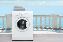 White Railing Balcony Ocean View Wall Mural Wallpaper laundry room