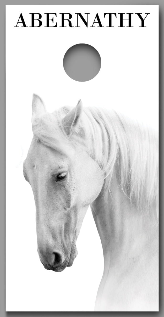 White Horse Print B Customized With Your Last Name Corn Hole Wrap