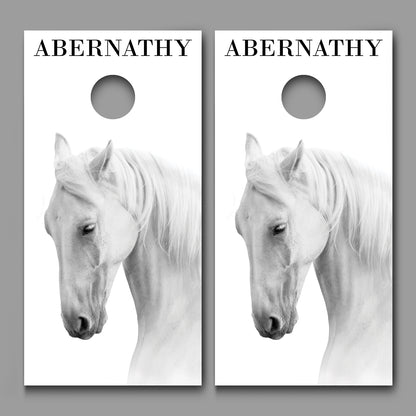 White Horse Print B Customized With Your Last Name Corn Hole Wrap