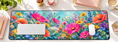 Wildflower Colorburst Desk Mat — overhead workspace mockup