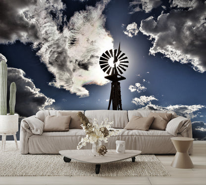 Iowa Windmill wallpaper and Clouds Wall Mural Country living room