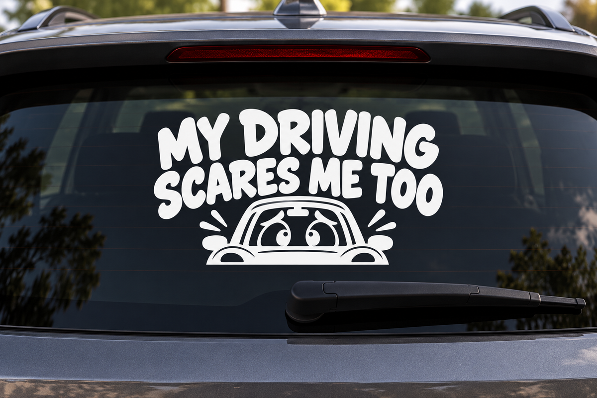 My Driving Scares Me Too Funny Car Window Decal car window mockup