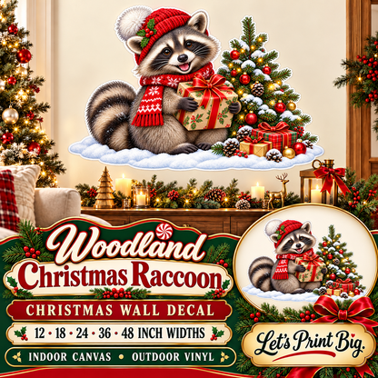 Woodland Christmas Raccoon summary – 12 to 48 inch widths