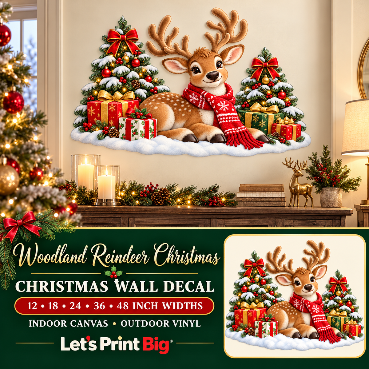 Woodland Reindeer Christmas Christmas wall decal summary – 12 to 48 inch widths