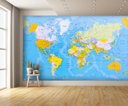 Detailed World Map Wallpaper Wall Mural Large Image extra room