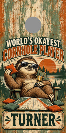 Worlds Okayest Cornhole Player — gray hole position marker; marker not printed