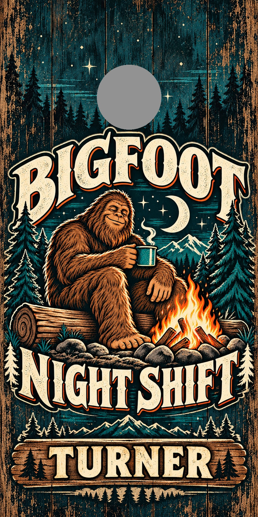 Bigfoot Night Shift — gray hole-position proof marker; not printed