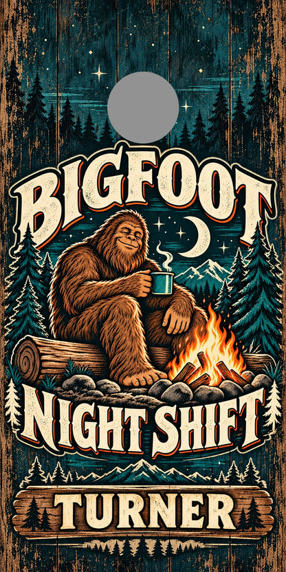 Bigfoot Night Shift — gray hole-position proof marker; not printed
