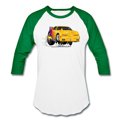 Yellow Firebird Trans Am Dragster Baseball T-Shirt - white/kelly green
