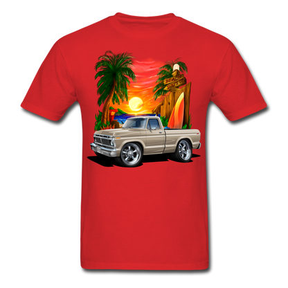 1974 Ford F100 Pickup Truck Beach Car Art Men's T-Shirt - red