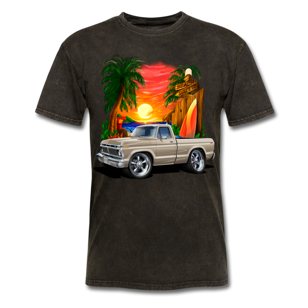 1974 Ford F100 Pickup Truck Beach Car Art Men's T-Shirt - mineral black