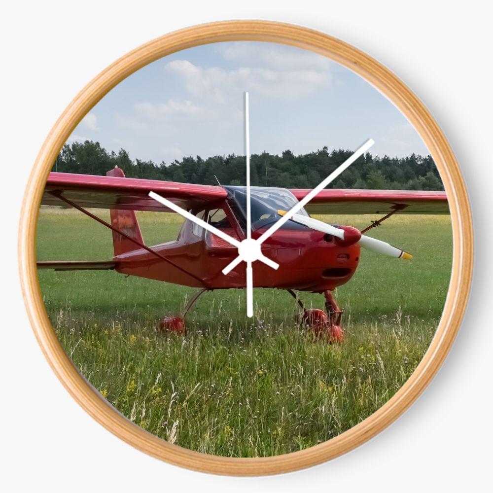 Red Plane On the Grass 10 inch wall clock