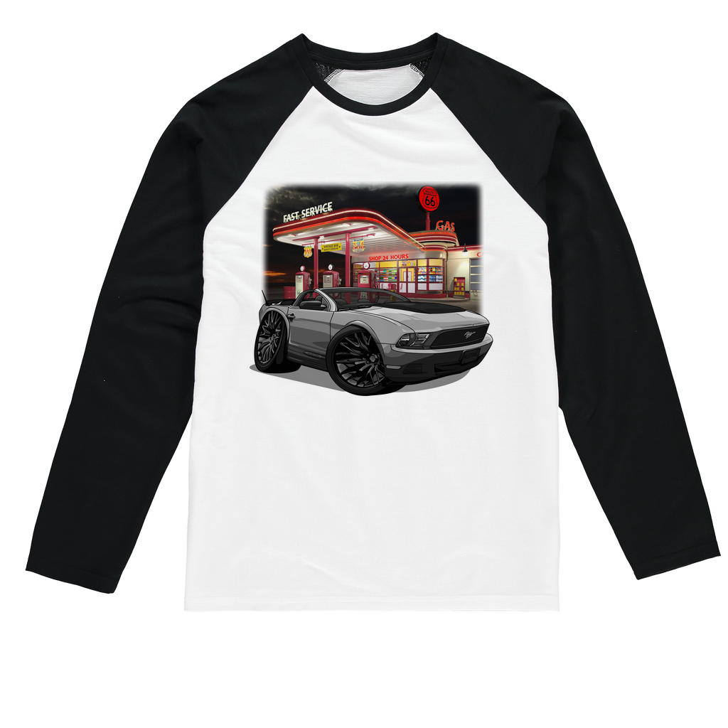Convertible Mustang Route 66 Sublimation Baseball Long Sleeve T-Shirt