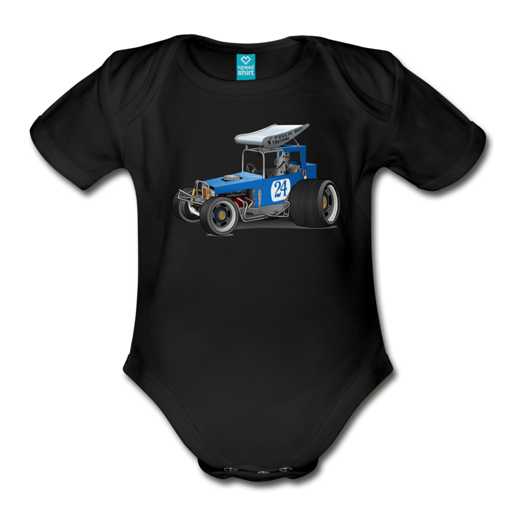 Blue Race Car Super Modified Car Art Organic Short Sleeve Baby Bodysuit - black