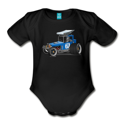 Blue Race Car Super Modified Car Art Organic Short Sleeve Baby Bodysuit - black