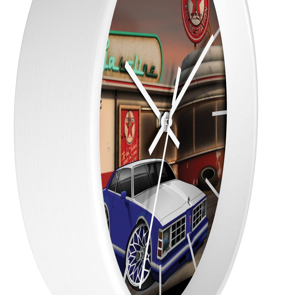 Pontiac Lemans gas station car art Wall clock