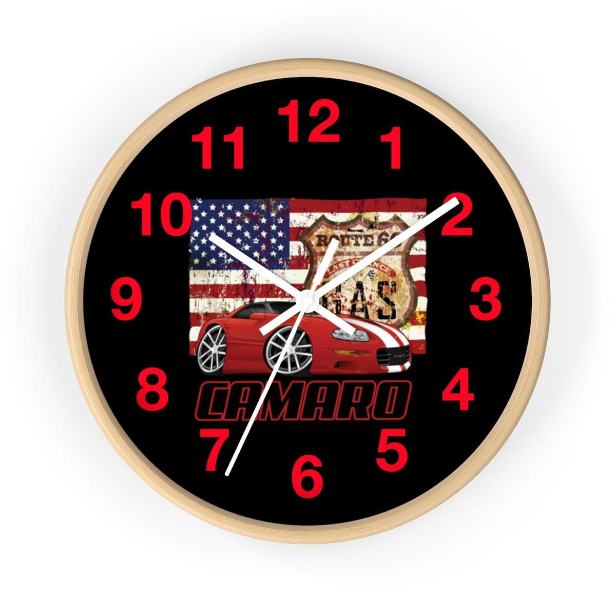 4th Generation Camaro Route 66 American Flag Wall clock