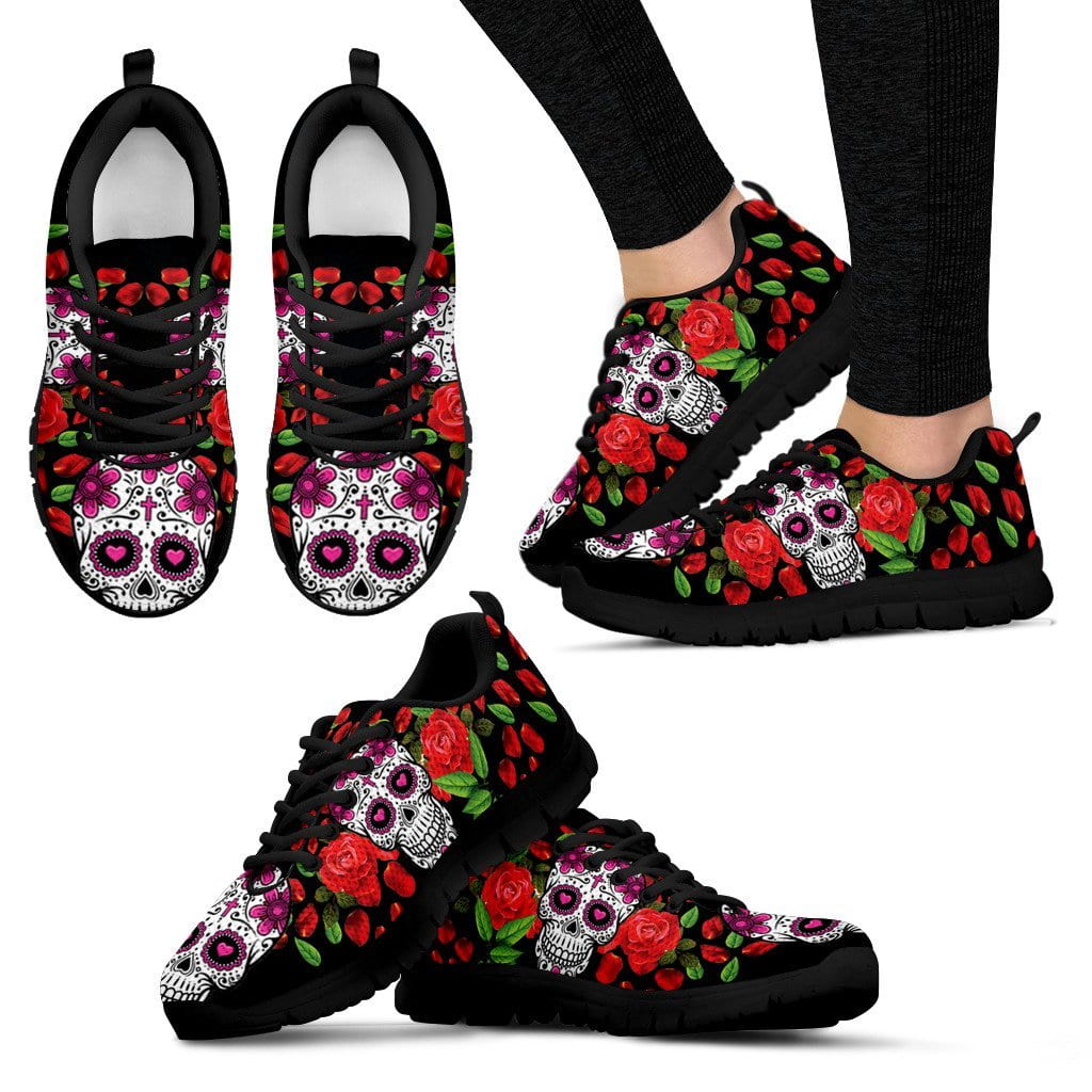 Red Roses Skull Women's Sneakers