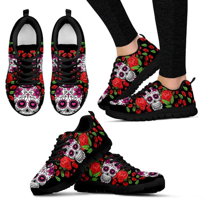 Red Roses Skull Women's Sneakers