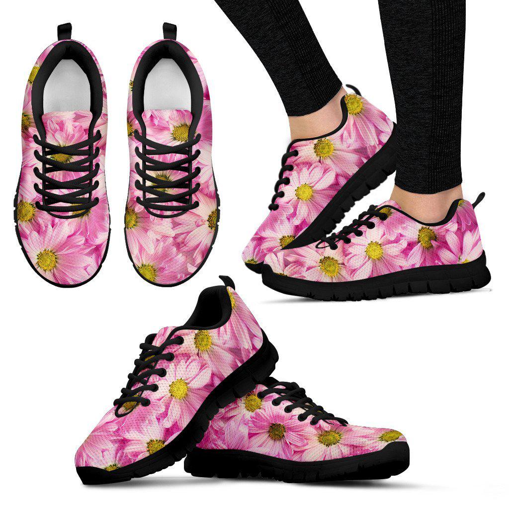 Pink Daisies Black Border Women's Sneakers