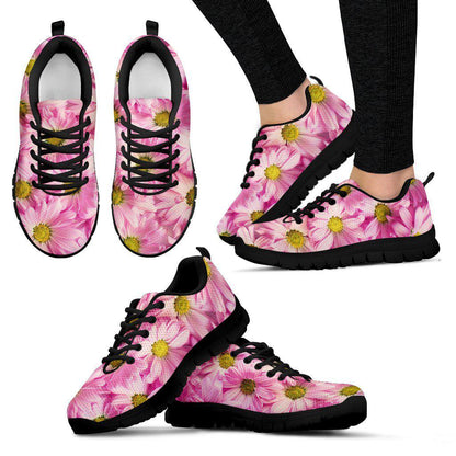 Pink Daisies Black Border Women's Sneakers