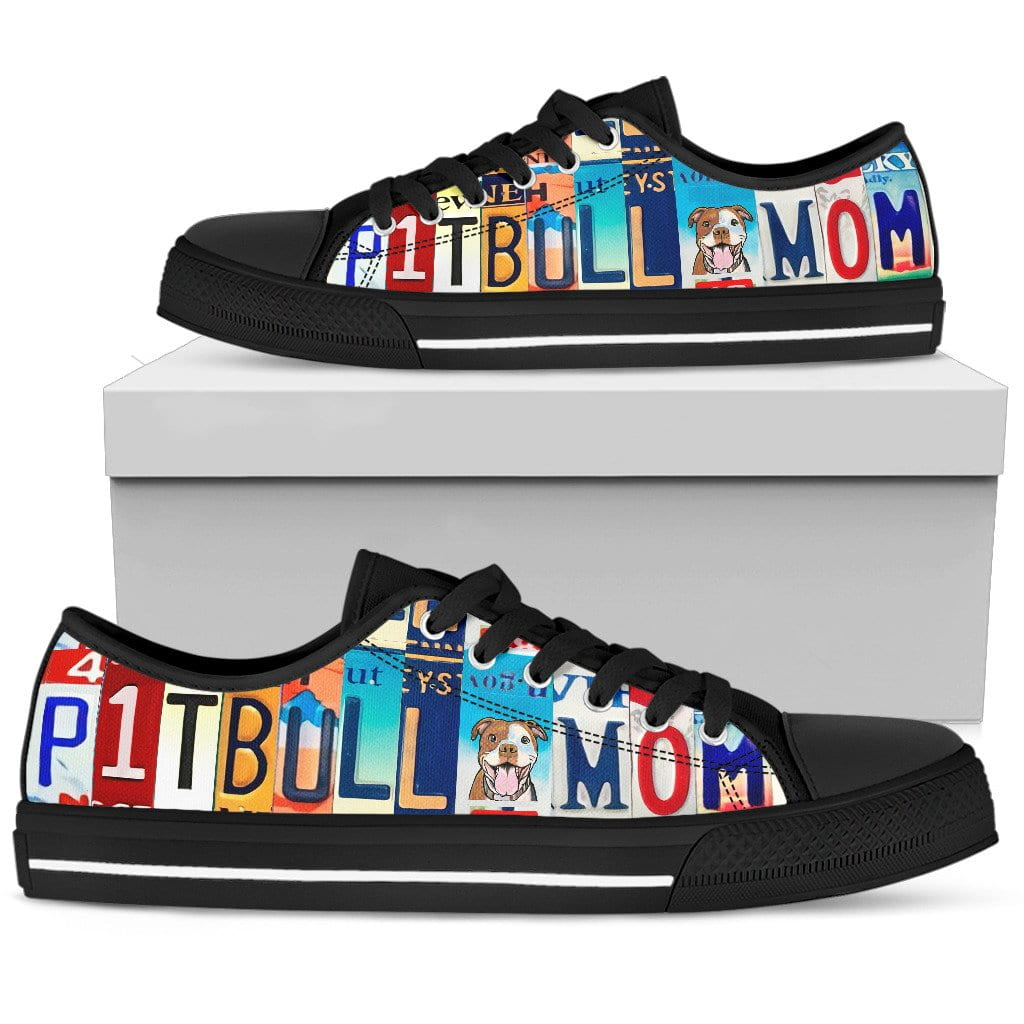 Pitbull Mom Low Top Womens Tennis Shoes Black