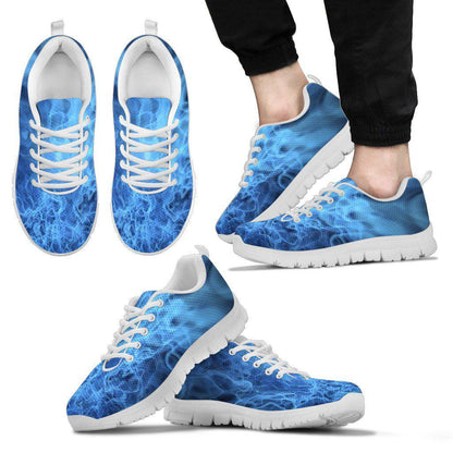 Blue Flames White Border Men's Sneakers