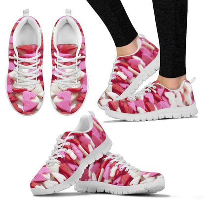 Pink Red Hearts White Border Women's Sneakers